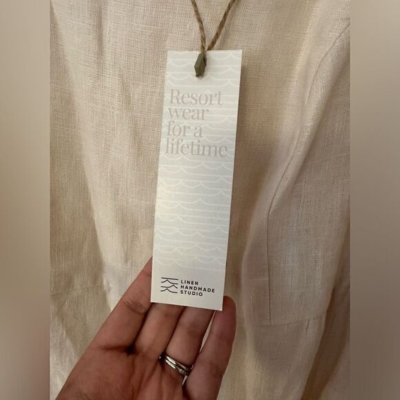 Linen Handmade Studio Aurora Dress Puff Sleeve Sz 16 - Picture 6 of 9